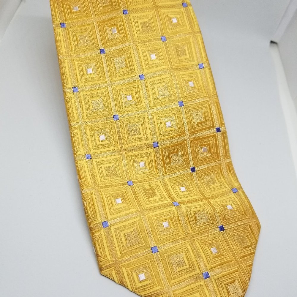 Mens Kenneth Cole Gold/Blue 100% Silk Tie
